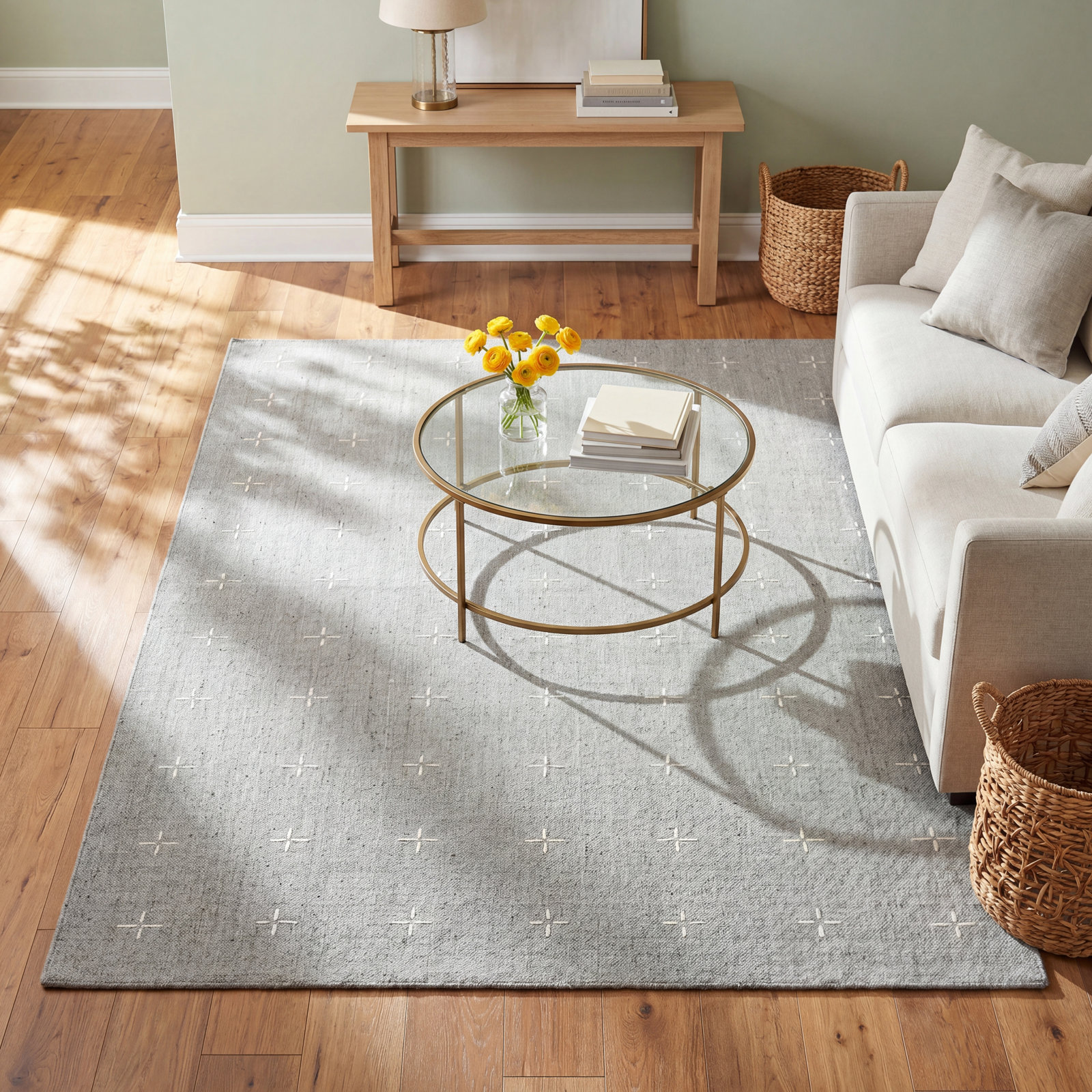 Patton Light Blue Hand-Loomed Geometric Wool Rug, Rectangle 8' x 10'