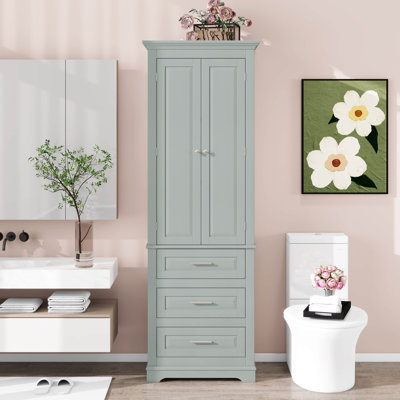 Tall Storage Cabinet With 3 Drawers, 3-Tier Adjustable Shelves & 2 Doors, Floor Freestanding Linen Cabinet For Bathroom/Office