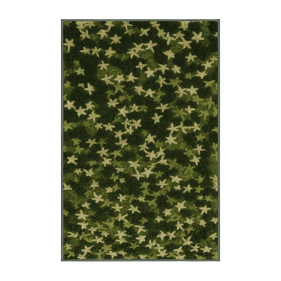 Machine Washable Botanical Green Area Rug