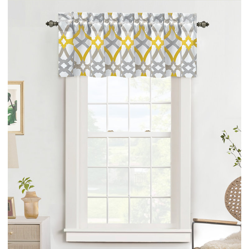 Jasso Geometric Pattern Blackout  Kitchen Valances for Windows Rod Pocket Single, Alexander Yellow/Gray, 52" W x 14" L