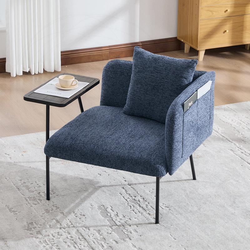 Chaise de loisir avec petite table et poches latérales, Navy Linen