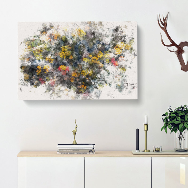 River Through An Autumn Forest Watercolour - Wrapped Canvas Print, 60cm H x 91cm W x 4cm D