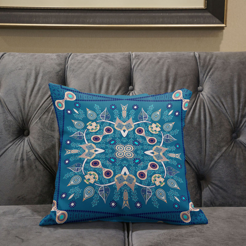 Housse et insert de coussin carré en polyester intérieur / extérieur, 26 po x 26 po, Bleu clair / beige