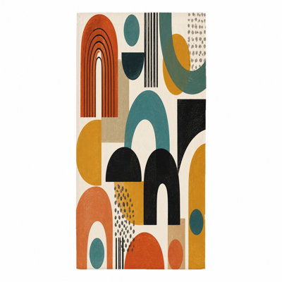 1 serviette de plage géométrique abstraite, avec des formes modernes de style Mid-Century et des couleurs vives comme l'orange, le bleu sarcelle, le jaune et le noir. Microfibre à séchage rapide, parfaite pour la natation, les voyages, les activités de plein air, unisexe.
