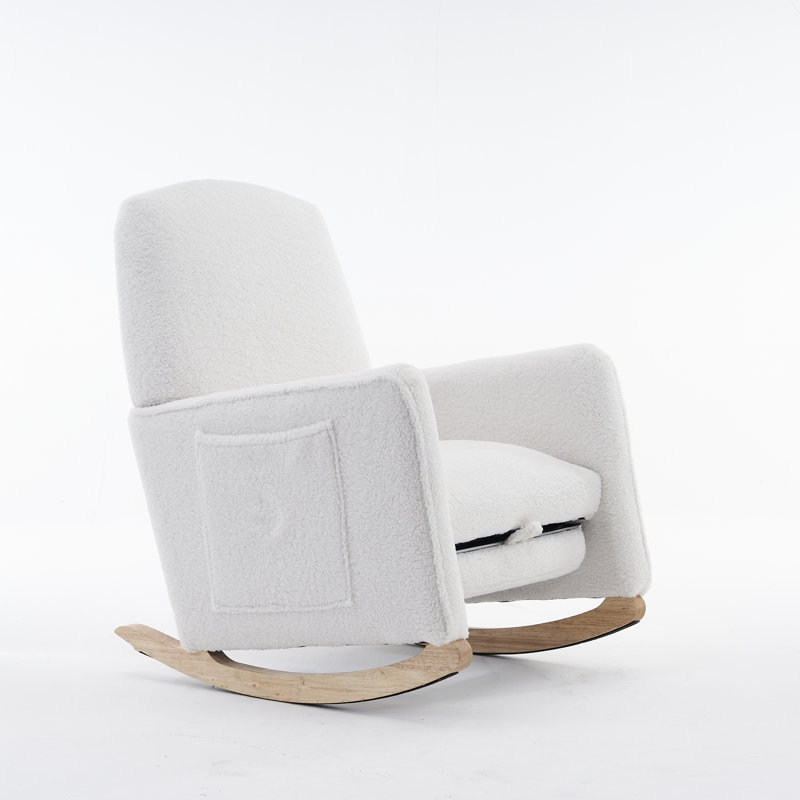Chaise berçante en tissu avec repose-pieds Teddy, Ivoire ivoire