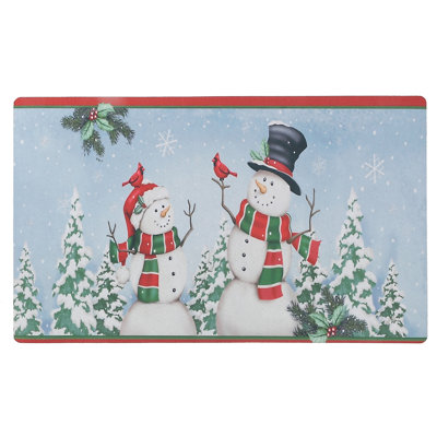 Paillasson d’extérieur en caoutchouc imprimé à motif de bonhomme de neige avec cardinal 29 po x 18 po