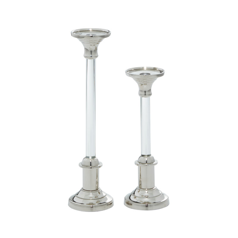 Elegant Silver Aluminum 15.6'' Tabletop Candlestick Pair