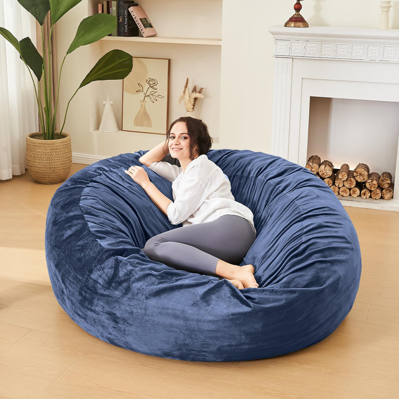 Memory Foam Filled Bean Bag Chair with Soft Removeable Cover, 54" H x 54" W x 28" D, Navy Velvet