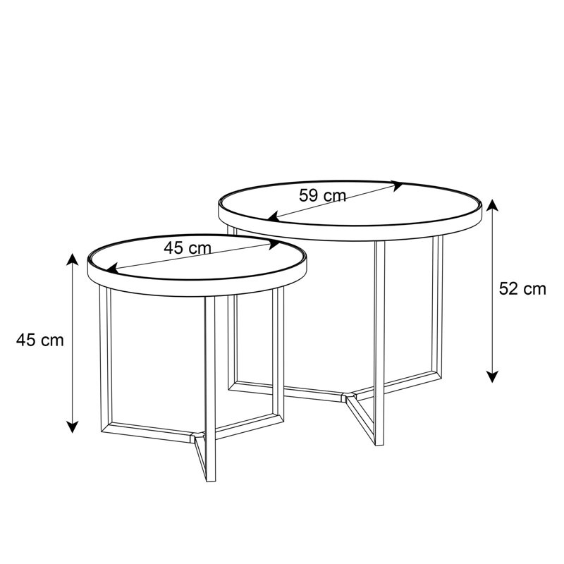 Atsumi 2 Piece Coffee Table, Chrome, Black Glass