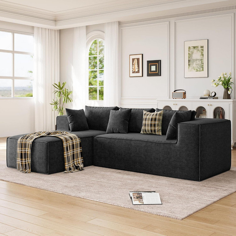 Canapé modulaire en forme de L Boneless, canapé en chenille à assise profonde pour salon, Gris chenille