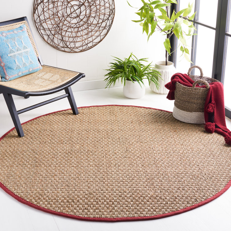 Natural Fiber Rikko Border Area Rug In Natural & Red