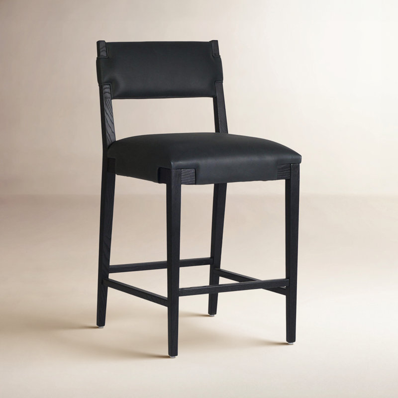 Tamari Stool-Sonoma Chestnut-Bar, Black, Black Genuine Leather, Counter Stool (27.76" Seat Height)