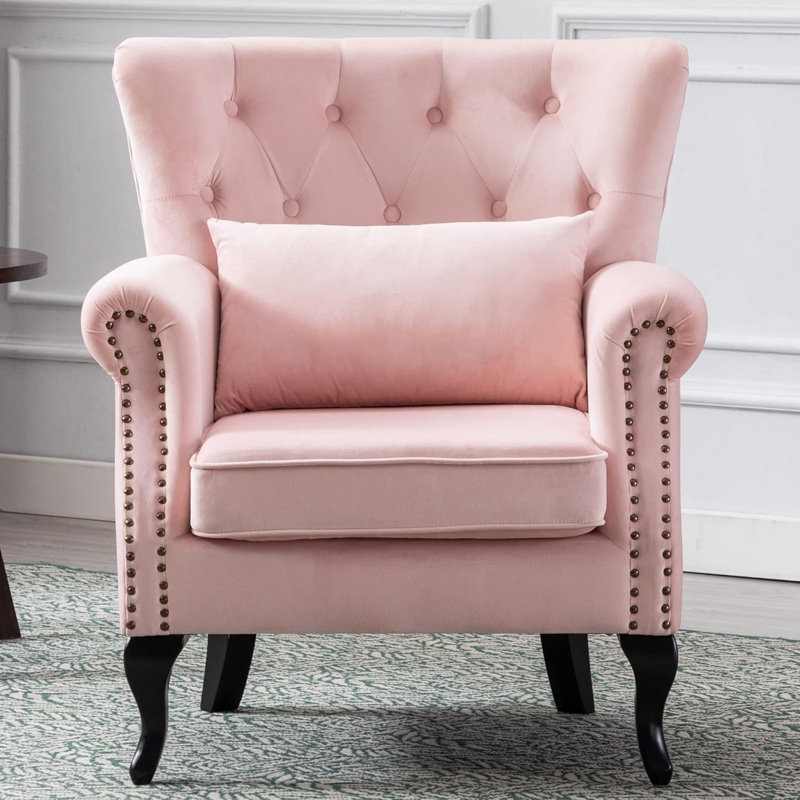 Mid Century Modern Accent Chair With Tufted Wingback And Upholstery - Removable Cushion & Washable Cover - Sturdy Wooden Legs For Living Room, Bedroom Or Office