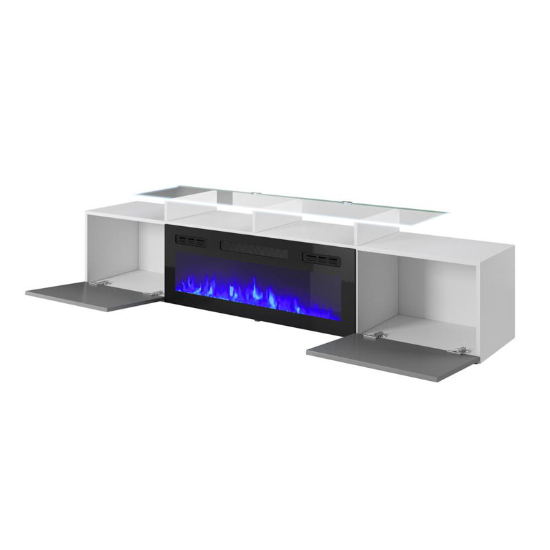 Aiyah TV Stand for TVs up to 70" with Electric Fireplace Included, White/Gray