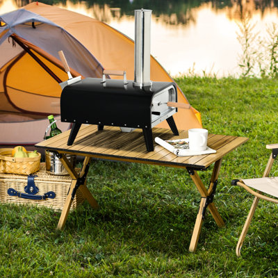 Barbecue à pizza portatif extérieur avec pierre tournante de 12 po, pieds pliables, acier inoxydable, libérez votre artiste de pierre à l'intérieur, créez des pizzas délicieuses dans la cour