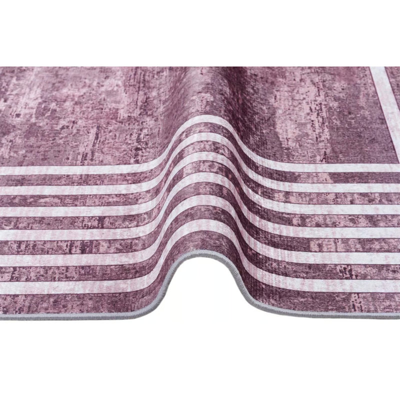 Tapis lavable de couleur brun à motif de rayures en polyester Ariana Mink TRKMN.77, Rectangle 2 pi 7 po x 4 pi 11 po
