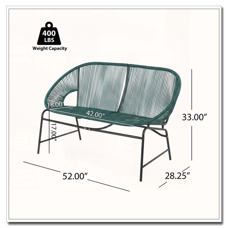 OUTDOOR PATIO WICKER LOVE SEAT, Teal