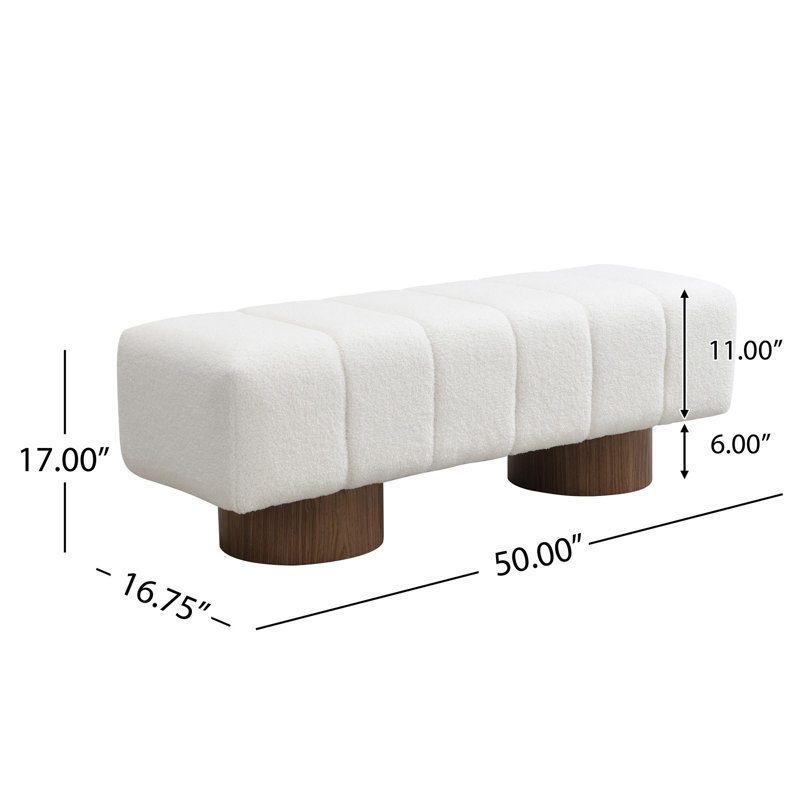 Marlon Dining Bench With Wooden Base, White/Walnut, 17" H x 49" W x 16.75" D