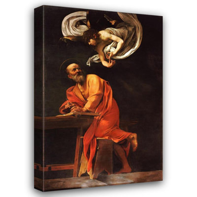"Saint Matthew and the Angel" by  Caravaggio - Gallery Wrap Canvas Wall Art