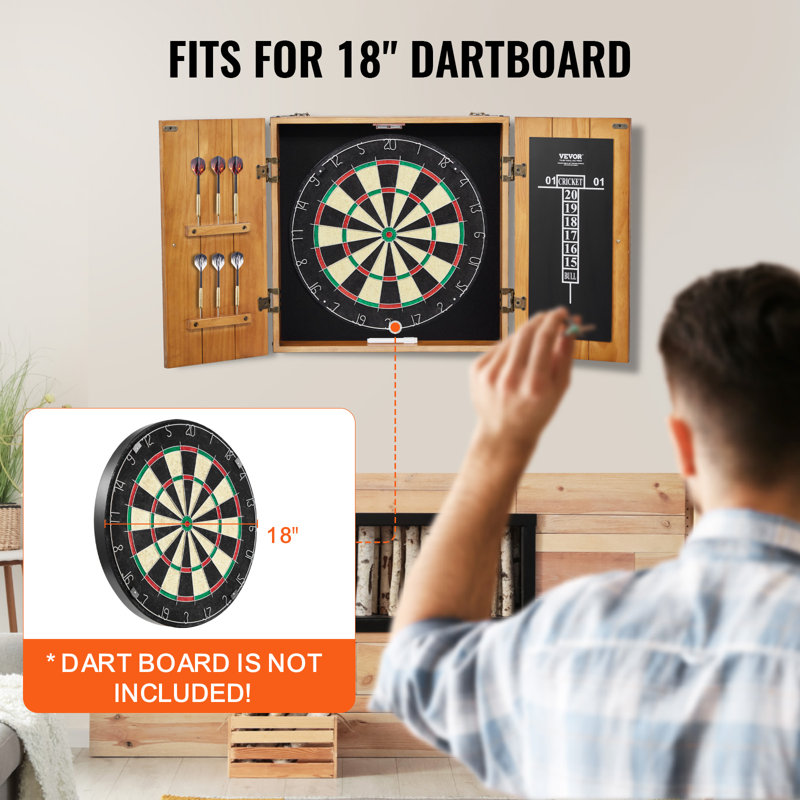 Rustic Solid Wood Dartboard Cabinet with Vintage Brass Hardware