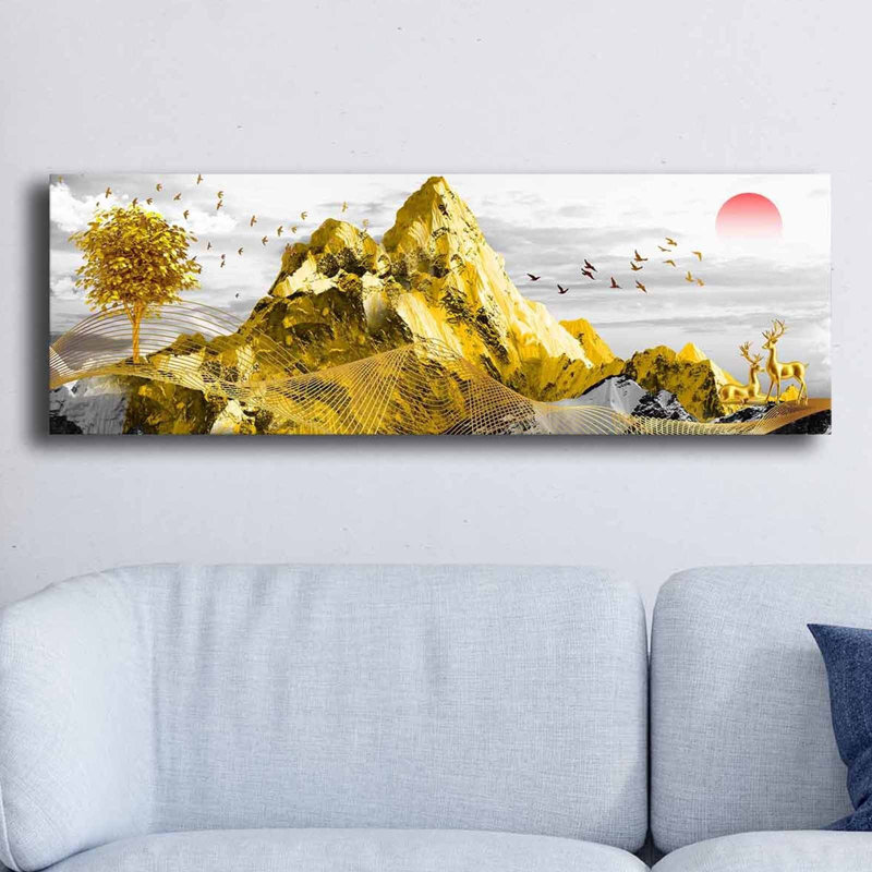 Stunning Canvas Wall Art, Gold & Red Abstract Design, 11.8 x 35.4 inches | 100% Canvas (Thickness: 0.1 inches) & Pine Wood Frame (Thickness: 0.9 inches) | Perfect for Modern Home Decor & Living Spaces, Eye-Catching Elegance