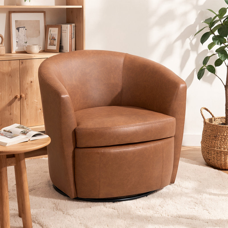 Fauteuil demi-tonneau pivotant en similicuir - aucun assemblage requis, Similicuir brun