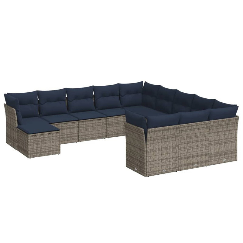 Latitude Run® 12 Piece Patio Sofa Set With Cushions Black Poly Rattan, Gray, Navy Blue