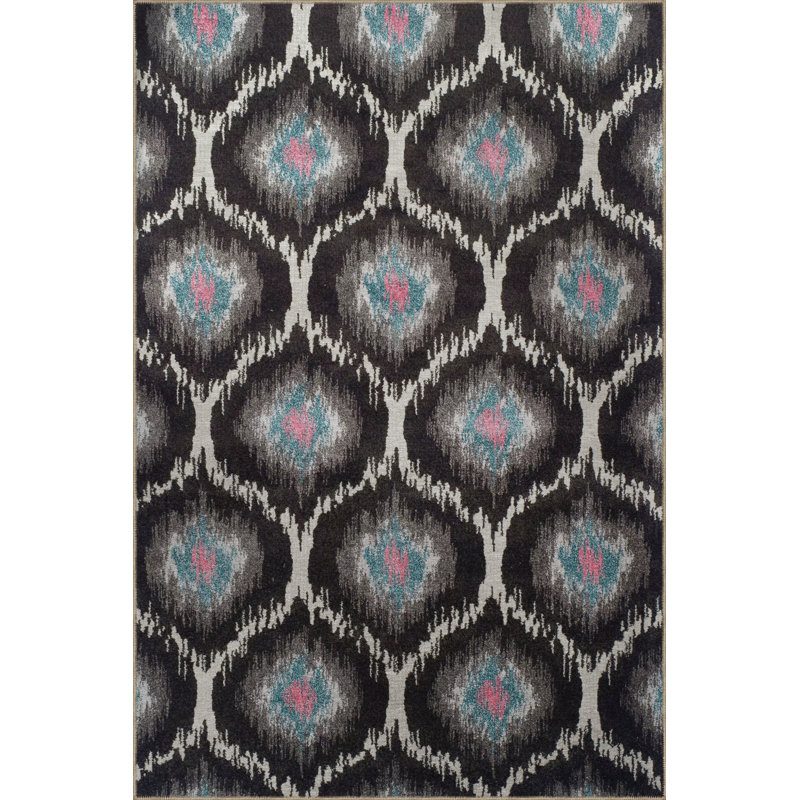 Tapis noir en polypropylène à imprimé numérique Wisnie, Rectangle 5 pi 2 po x 7 pi 11 po