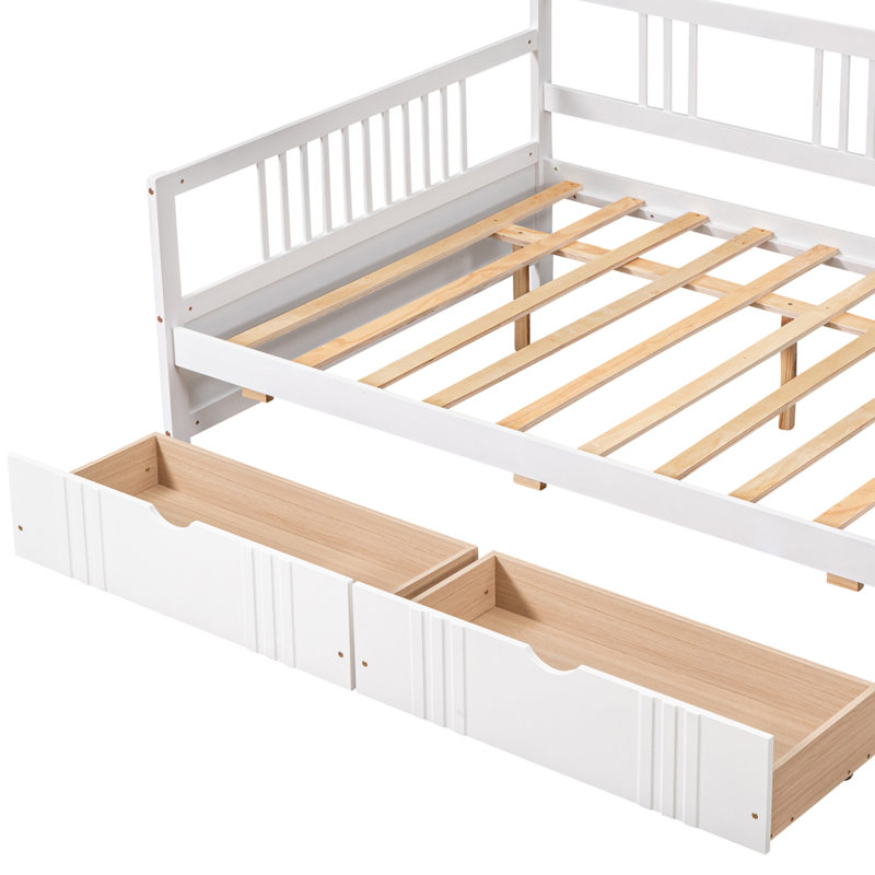 Full Daybed with Storage Drawers, Day Bed Sofa Bed with Wooden Slats Suppor for Bedroom, White