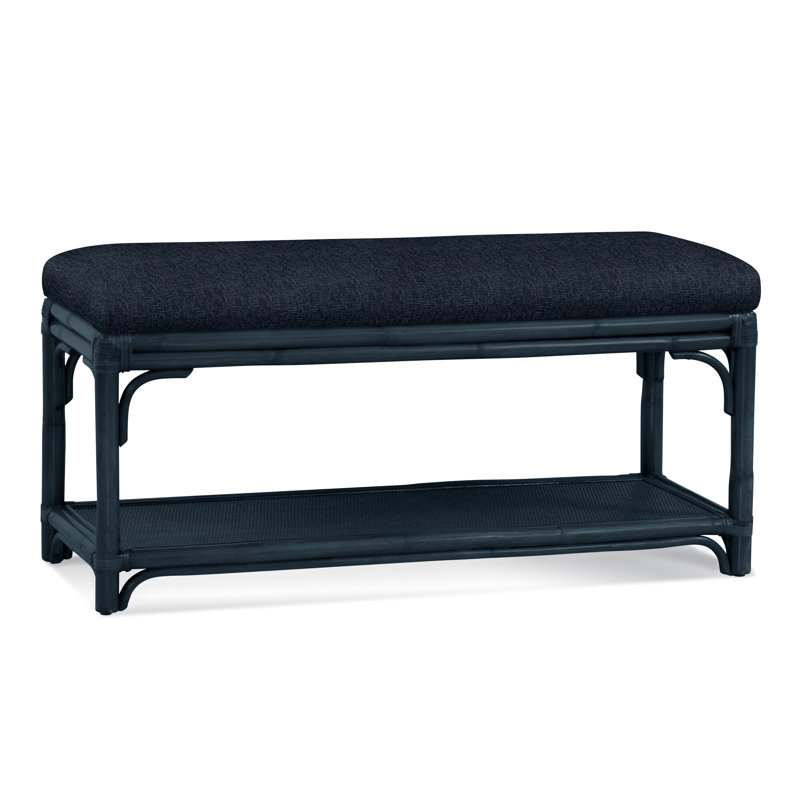 Summer Retreat Wicker Shelf Storage Bench, Bisque, Navy Crypton Performance; 0822-61