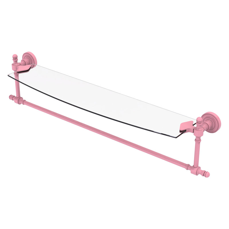 Retro Dot Floating Shelf with Towel Bar, 5" H x 24" W x 5" D, Pink