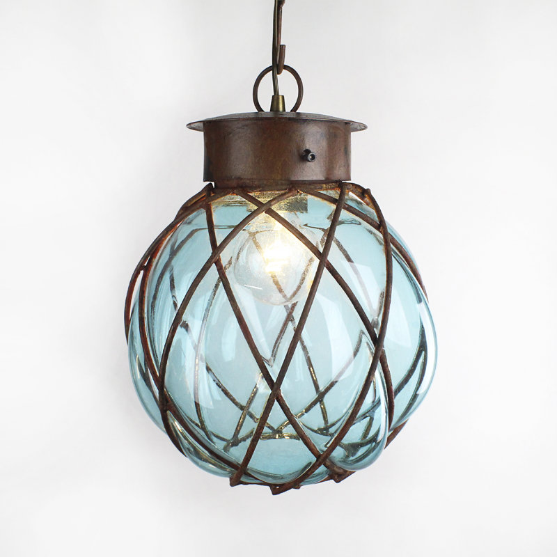 Luminaire suspendu en forme de globe à 1 lumière avec décorations en fer forgé Slavin