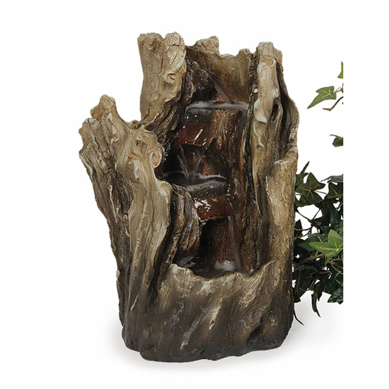 Fontaine tronc d'arbre en résine avec lumière DEL
