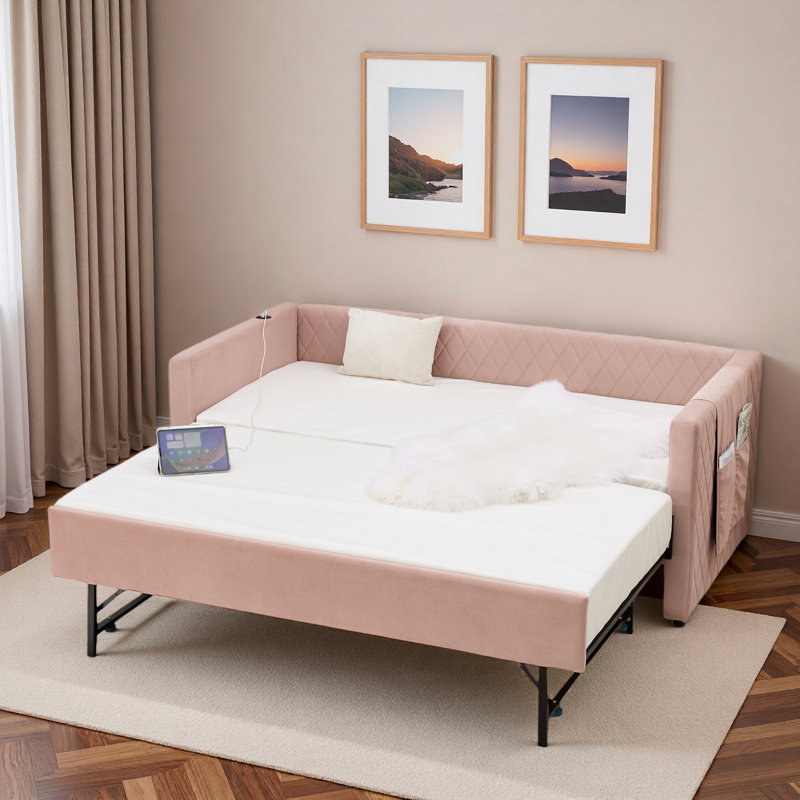 Lit de jour Diamond Grid Velvet, Rose