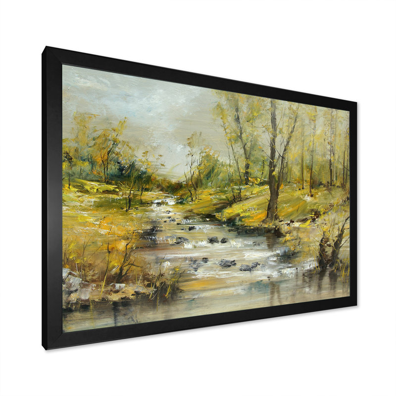 «Summer River Landscape», reproduction sur toile flottante, H 24 po x l 36 po x P 1 po, Cadre photo noir