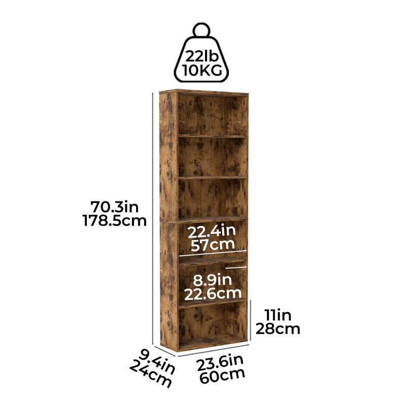178.5cm H x 60cm W Composite Standard Bookcase, Brown