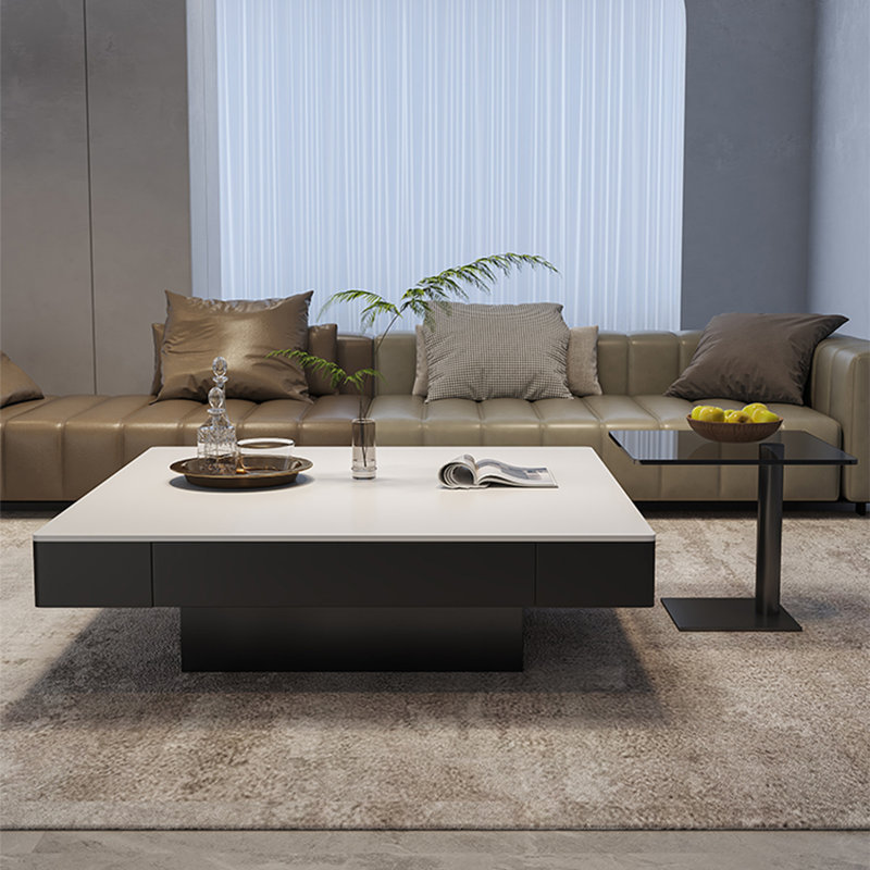 Table basse moderne minimaliste carrée en granit, H 13,8 po x L 31,5 po x l 31,5 po