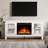58" Glass Door Tv Stand (Fits Up To 65" Tv, White) - 23" Electric Fireplace + Closed Storage, Modern Living Room Entertainment Center