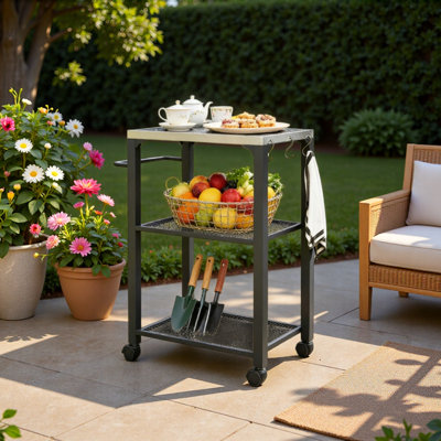 Outdoor Barbecue Cart, Grill, With Storage Rack