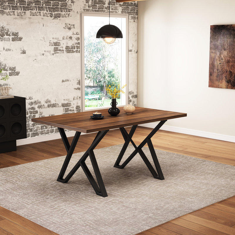 Table de salle à manger à finition noyer avec pieds en métal, l 59,63 po x P 35,5 po et H 29,2 po