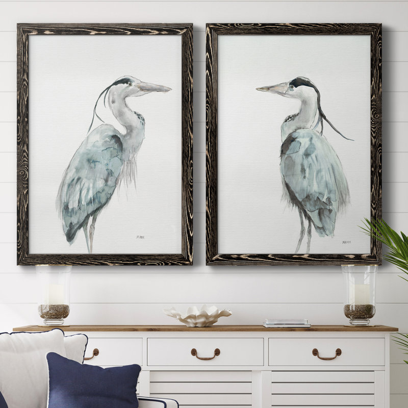 Blue Heron I - ensemble de 2 reproductions d'art sur toile encadrées, H 37,5 po x l 55 po x P 1,5 po, Cadre noir