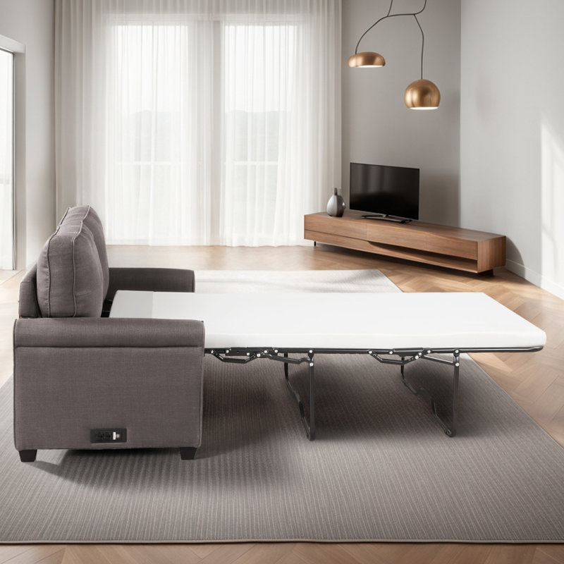 Élégant canapé-lit coulissant avec tissu en polyester tissé et cadre en bois massif