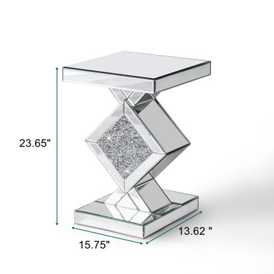 Amla 23'' Tall Pedestal Mirrored Glass Top End Table with Crystal Inlay