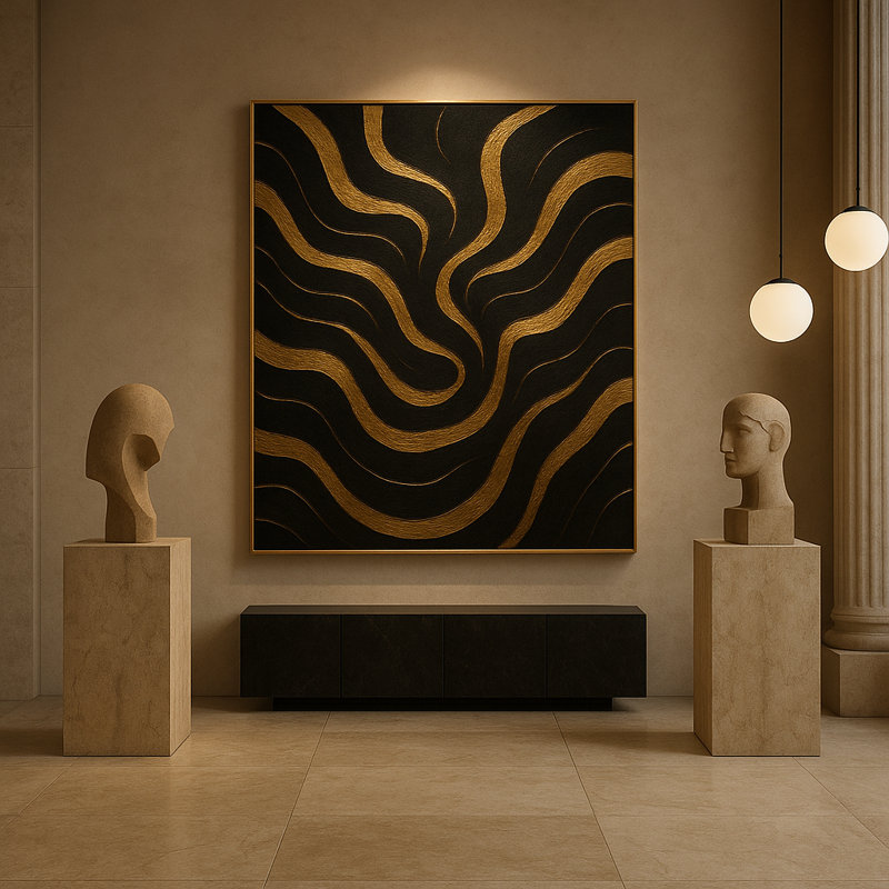 Art mural encadré "Golden équilibre" par - cadre noir