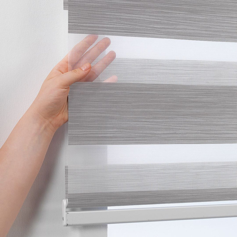 Double layer bamboo roller blind and bamboo zebra window, 38.5"W x 72"L, Grey