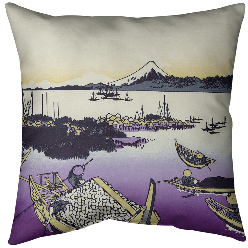Coussin décoratif île de Tsukuda dans la province de Musashi, 18 po x 18 po, Mauve, Bourre en polyester