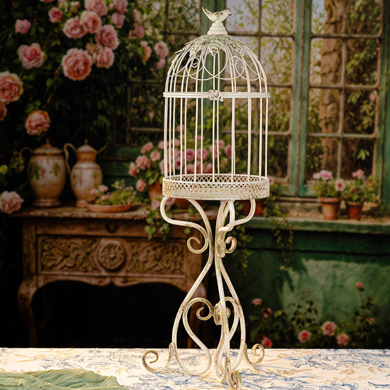 Support à plante rustique blanc en forme de cage à oiseaux