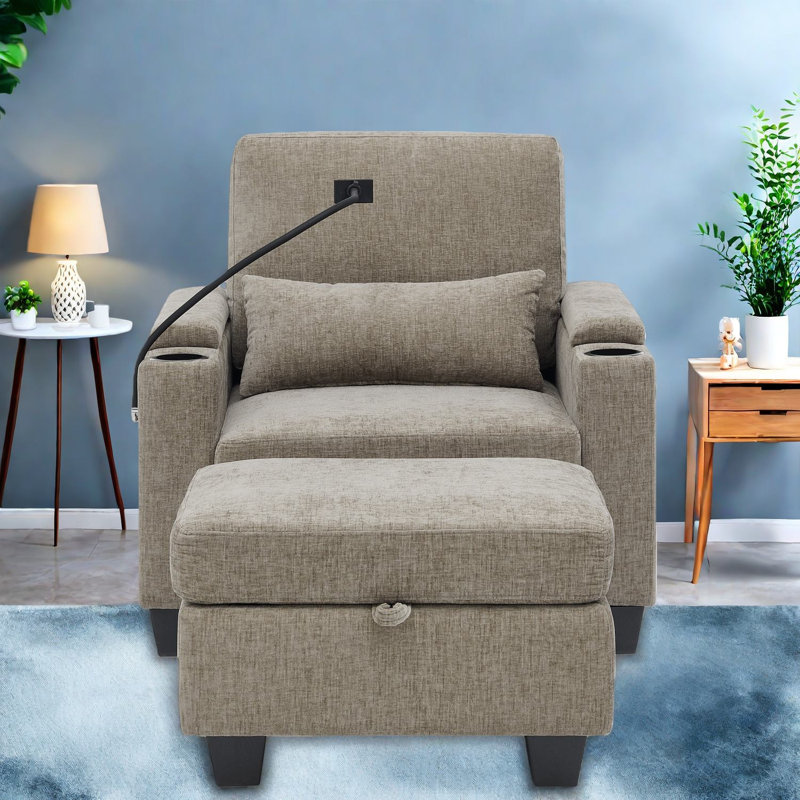 Multifunctional Recliners With Storage And Usb Charging, Plush Chenille, Home Relaxation - Brown