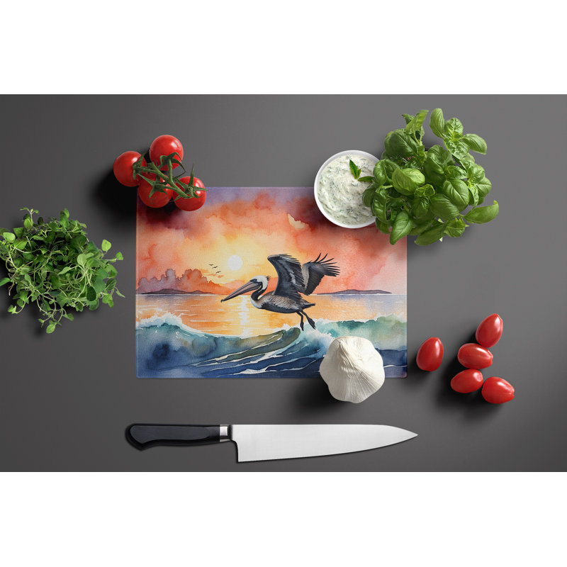 Pelican Fiery Sunset Glass Cutting Board