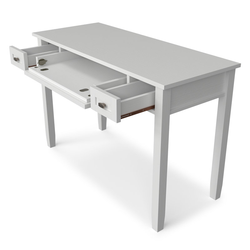 Bureau d'écriture en bois massif avec plateau à clavier rabattable et 2 tiroirs Warm Shaker, Blanc